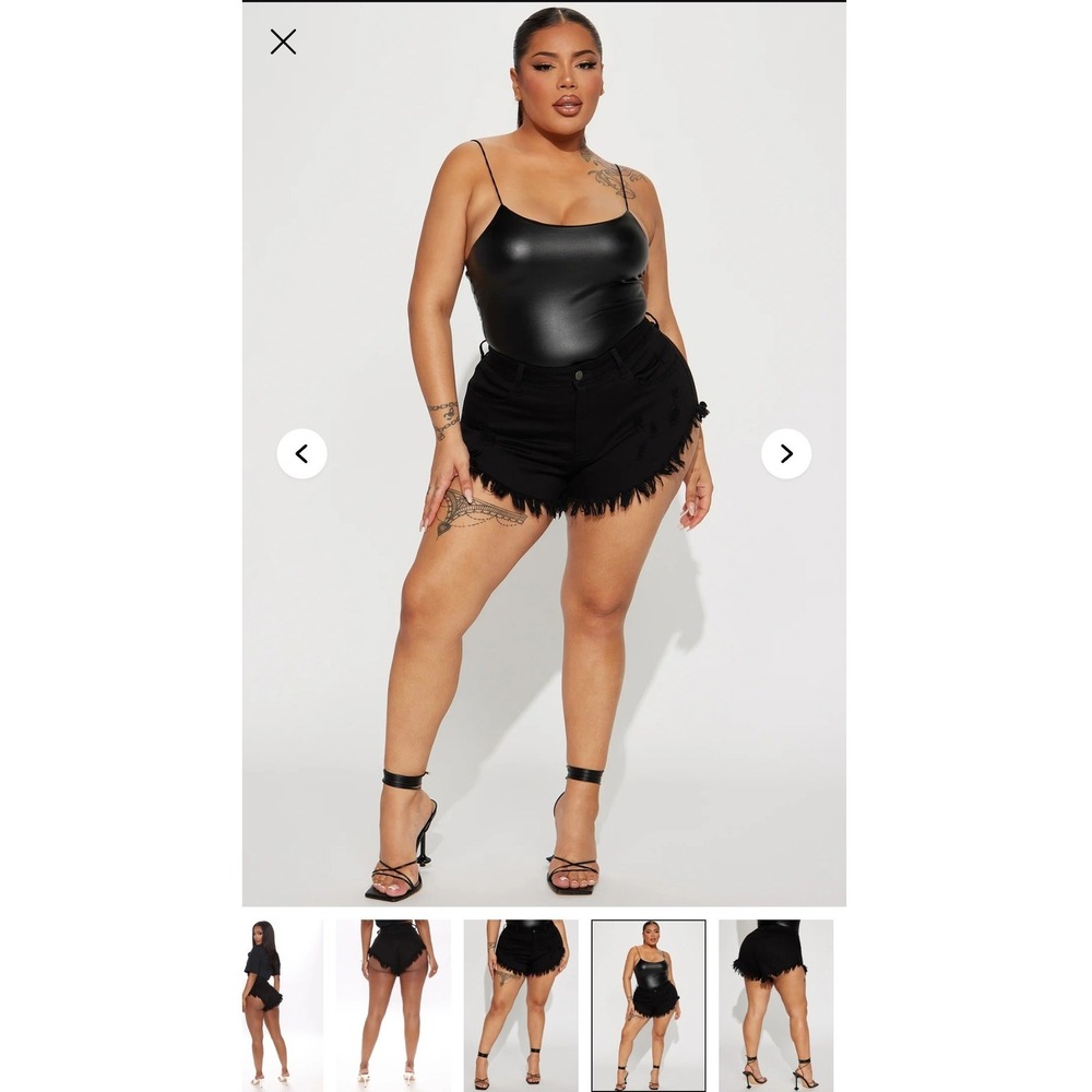 Fashion Nova Denim Shorts Black Frayed Fringe Distressed High - Picture 8 of 10